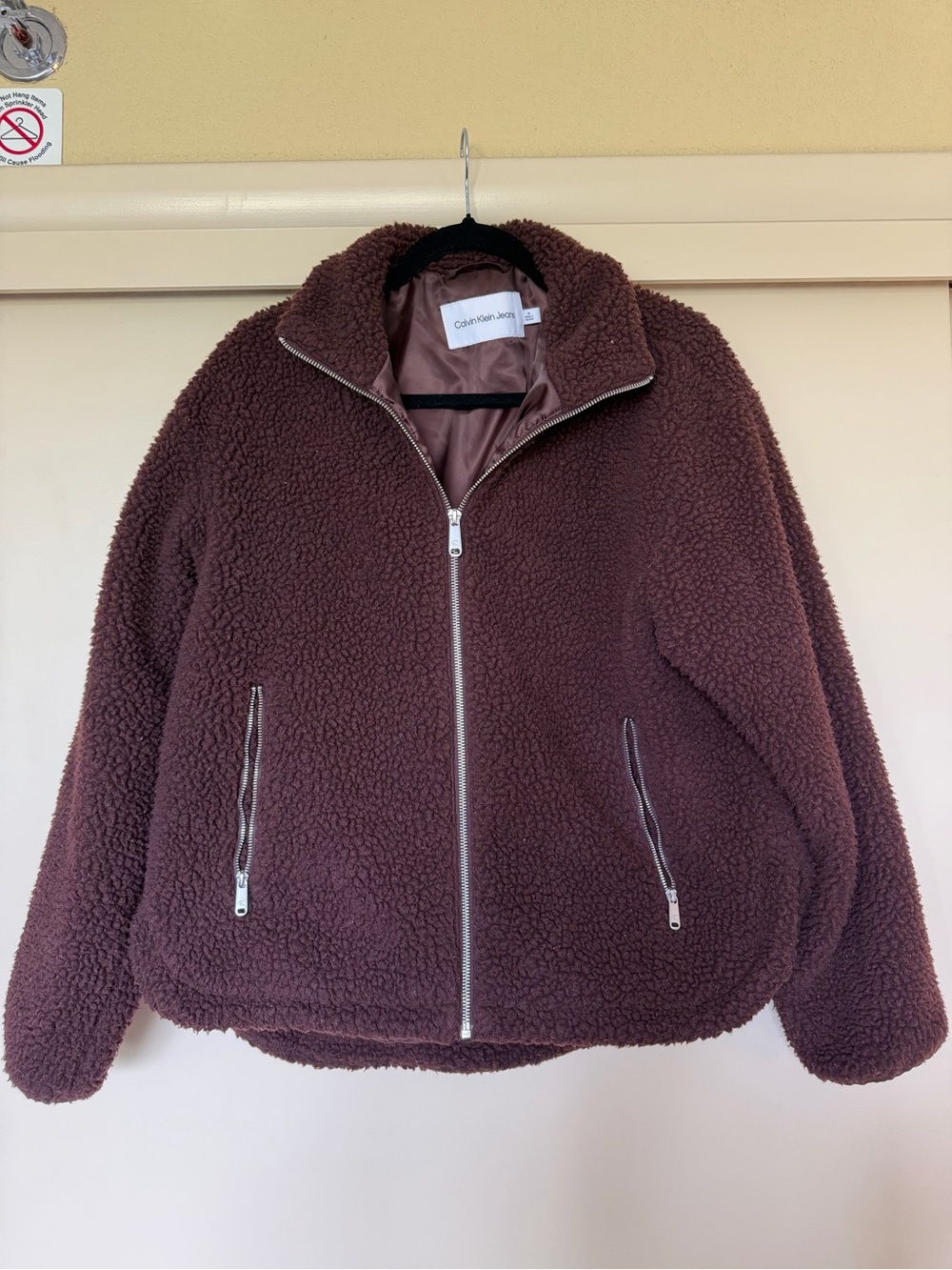 Calvin Klein Jeans Women's Plush Sherpa Zip Jacket - Maroon Color